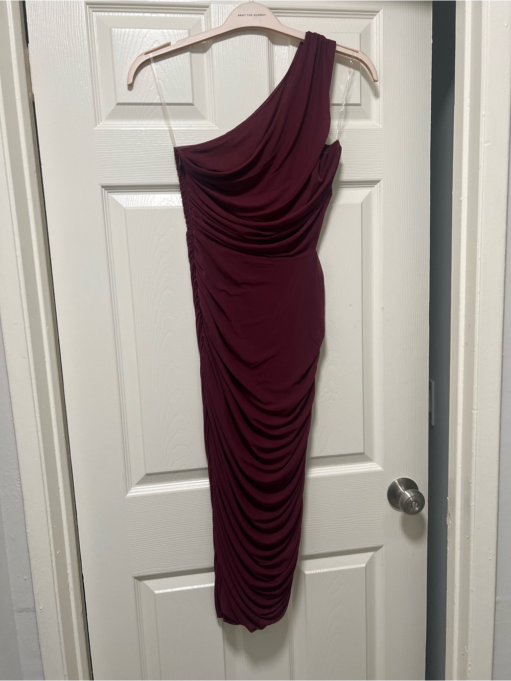 Fashion Nova One-Shoulder Wine Ruched Midi Dress